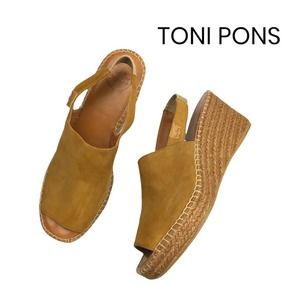 TONI PONS Women's Tan Suede Open-toe Slingback Espadrille Wedge Size EU 41